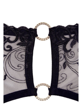 Soutien-gorge dentelle, porte-jarretelles et string ouvert noir - R2213052
